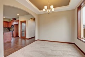 60368054 - open floor plan room interior with carpet floor connected with kitchen